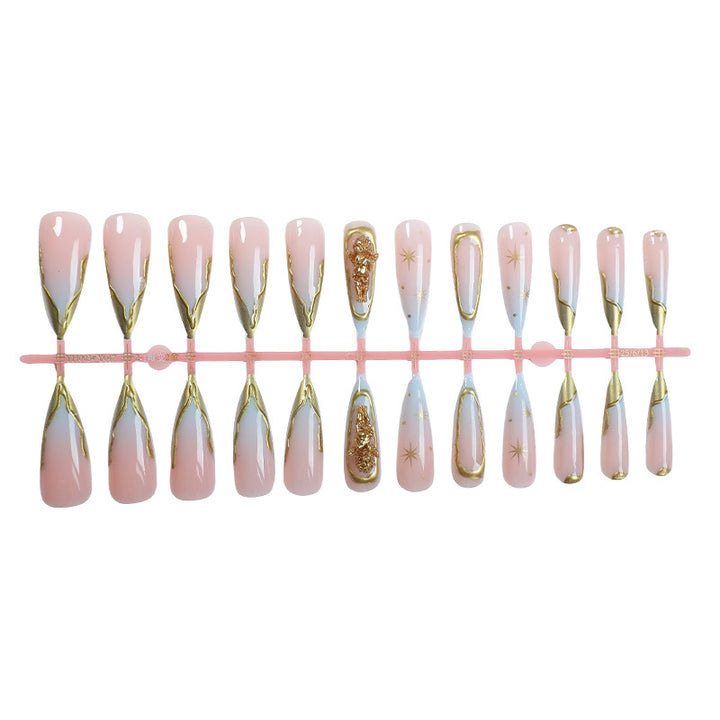 Elegant Press-On Nail Art Set with Gold Accents Kalsten