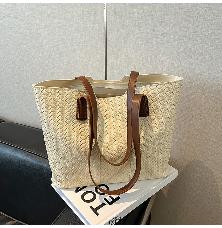 Woven Leather Shoulder Tote Bag Kalsten