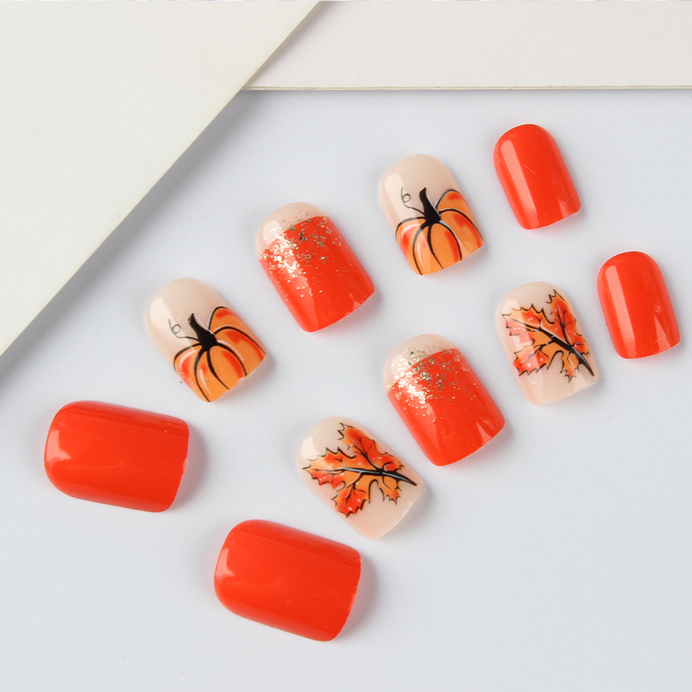 Festive Pumpkin-Themed Press-On Nail Set Kalsten