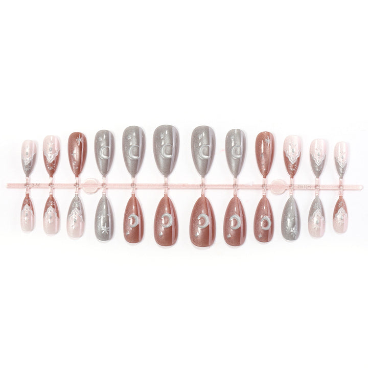Decorative Press-On Nail Set with Unique Celestial Designs kalsten