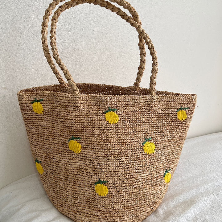 Handmade straw bag with colorful lemon design Kalsten
