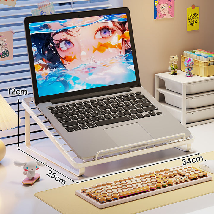 Ergonomic Angled Metal Laptop Stand Riser with Ventilated Grid and Front Stop
