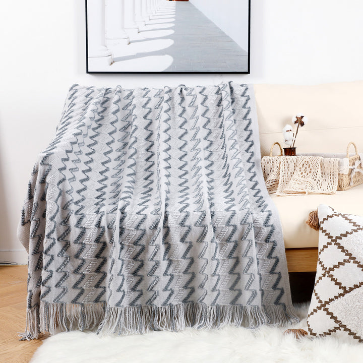 Cozy Textured Fringe Throw Blanket