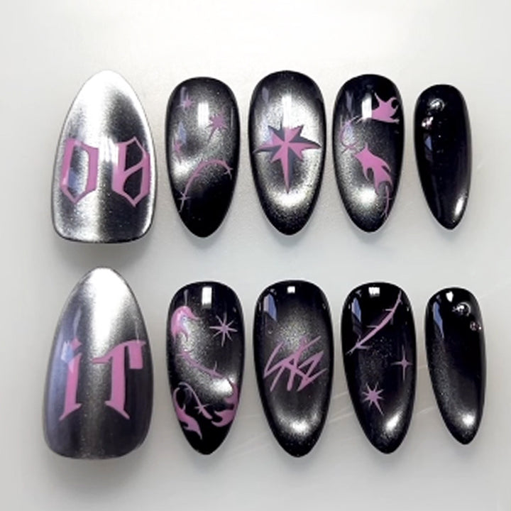 Artistic Press-On Nails Set with Chic Gothic Design kalsten