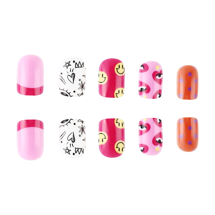 Artistic Press-On Nail Art Set with Playful Designs Kalsten