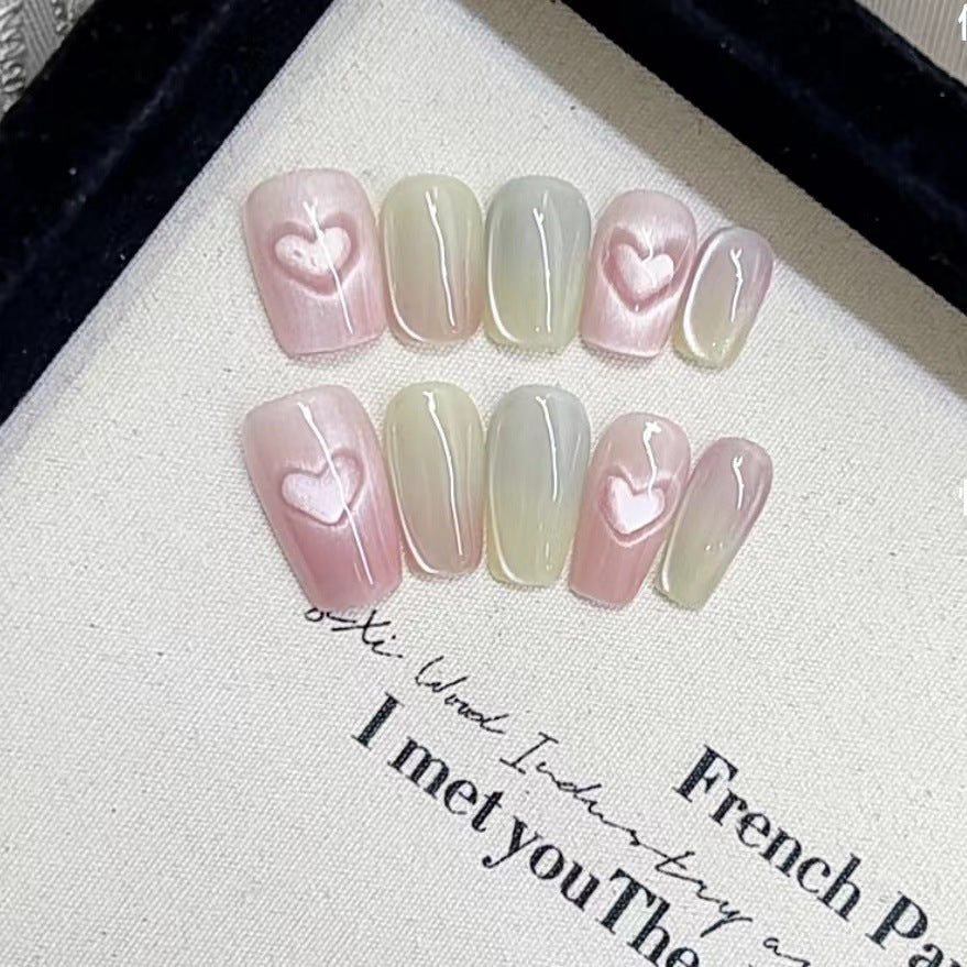 Heart-Embellished Press-On Nail Set Kalsten