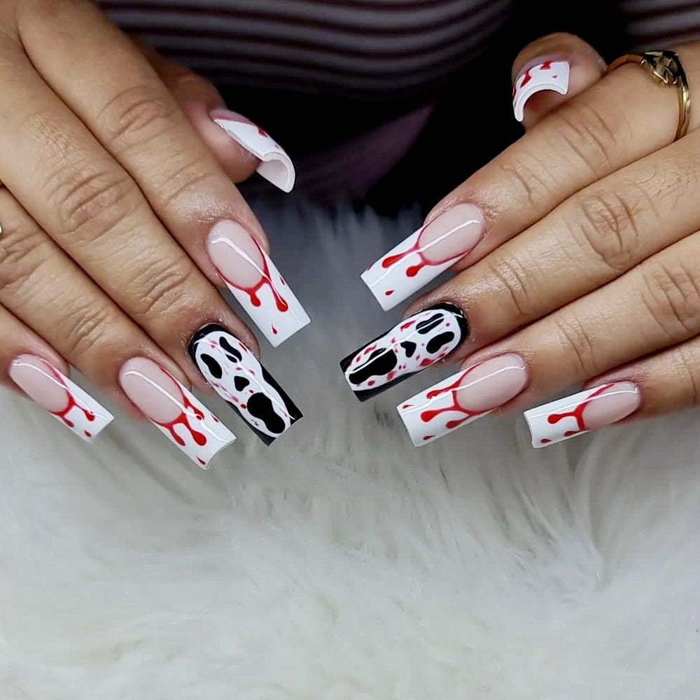 Gothic Blood-Spatter Acrylic Nail Art Extensions Kalsten