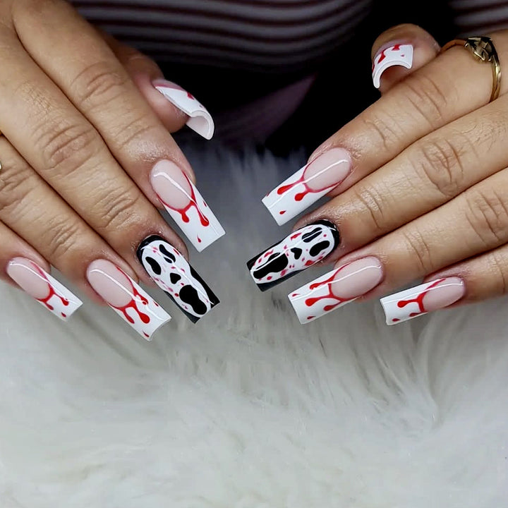Gothic Blood-Spatter Acrylic Nail Art Extensions Kalsten