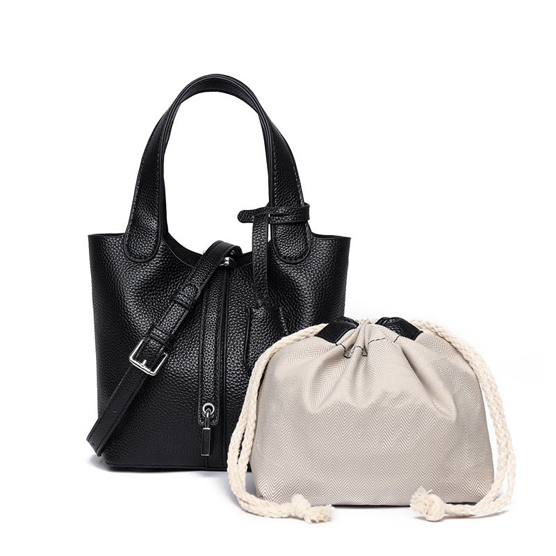 Dual-Compartment Textured Leather Tote Bag Kalsten