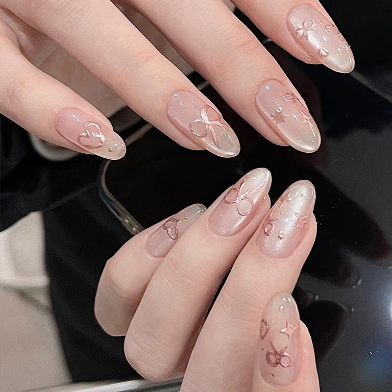 Elegant Artistic Press-On Nail Art with Bow & Heart Designs Kalsten