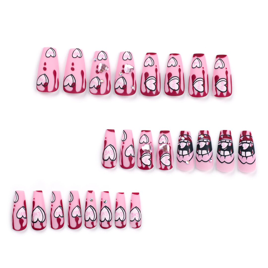 Artful stiletto nails with hearts and glitter accents Kalsten