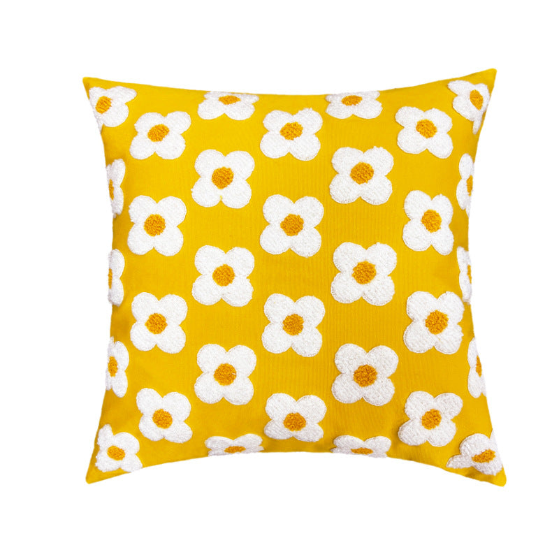 Square decorative cushion cover with hand-tufted citrus motif and textured fabric Kalsten