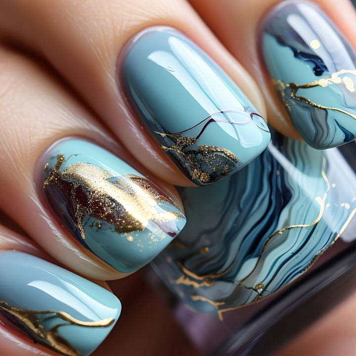 Luxury artificial nails with maritime marble design Kalsten