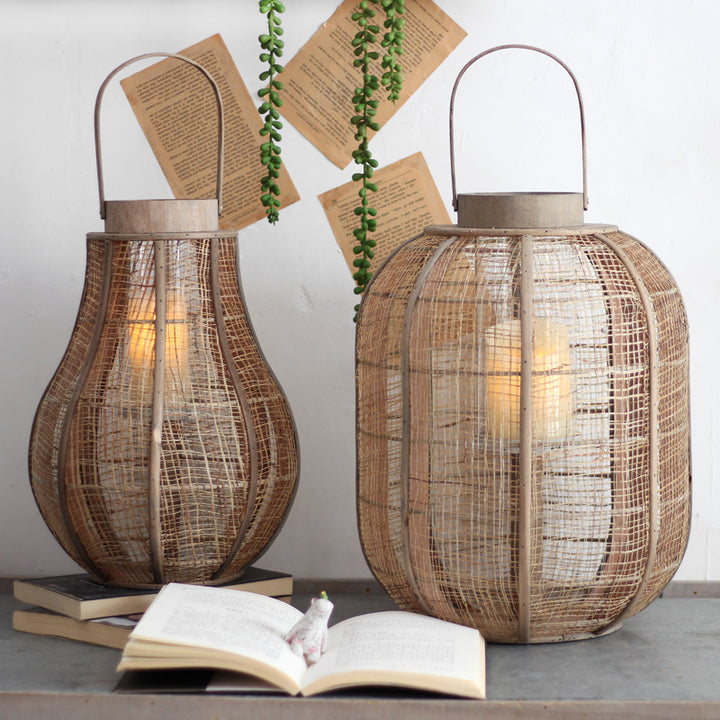 Rustic lantern made of braided natural material Kalsten