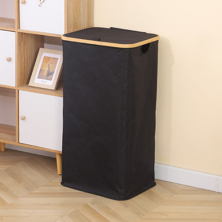 Stylish laundry basket with wooden lid Kalsten