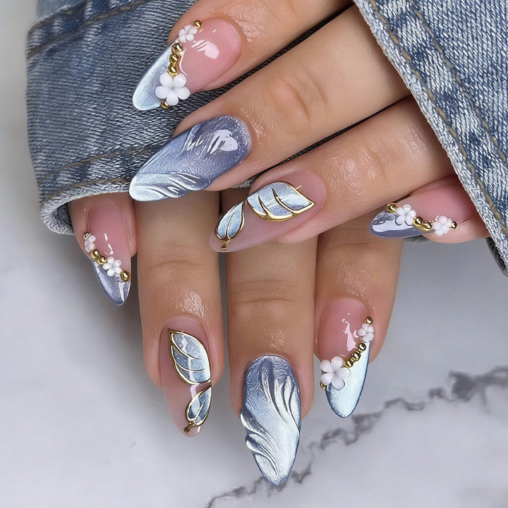 Artificial Nails In Elegant Flower and Leaf Design Kalsten