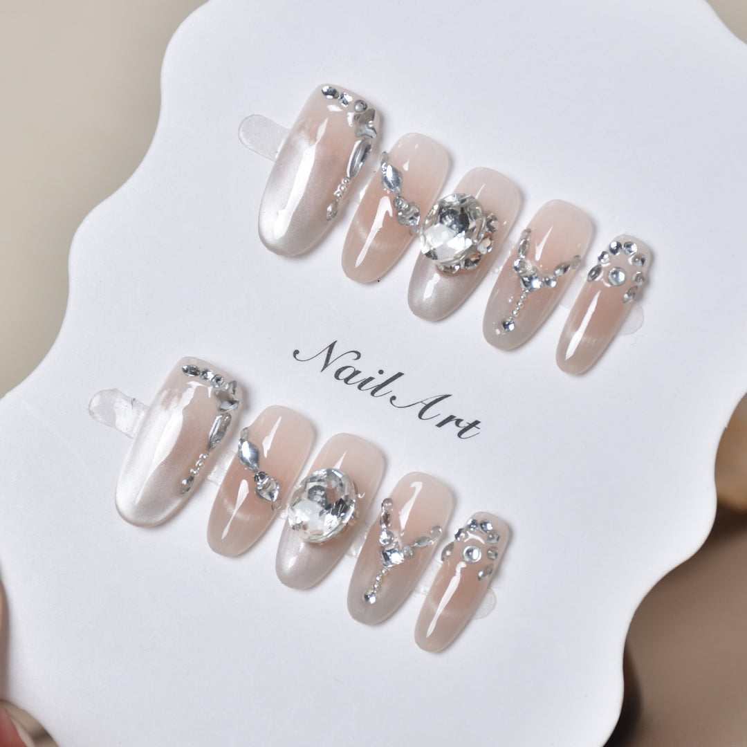 Elegant Crystal-Embellished Press-On Nail Extensions Kalsten