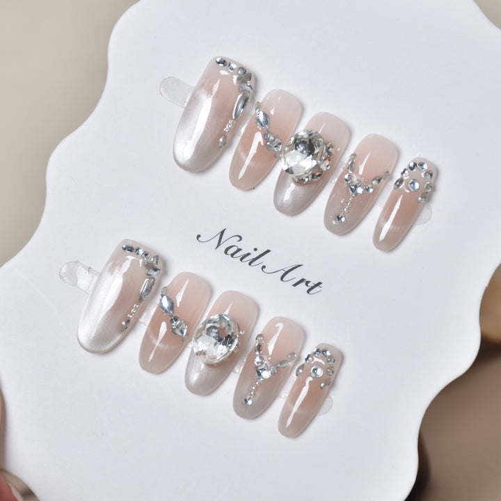 Elegant Crystal-Embellished Press-On Nail Extensions Kalsten