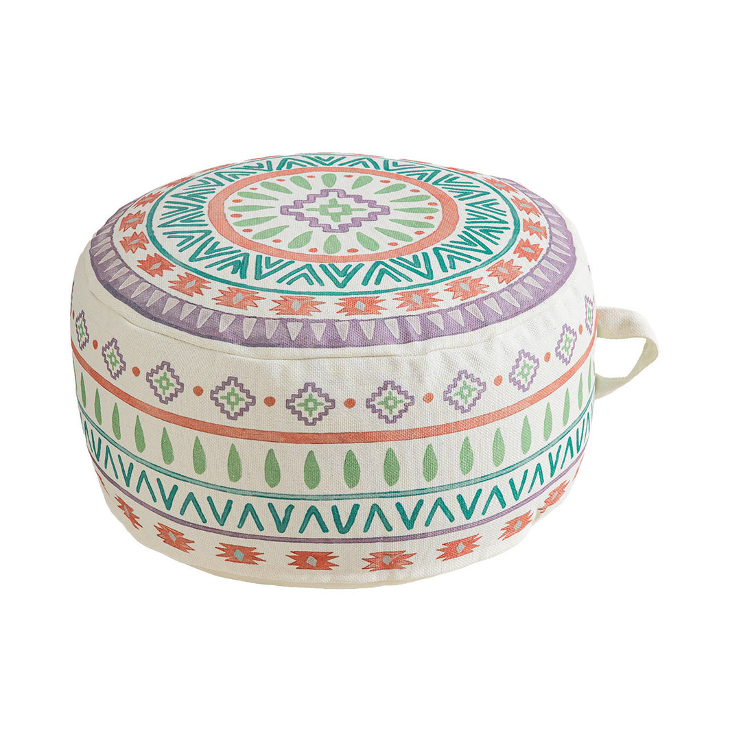 Seat pouf floor cushion with mandala design and carrying handle