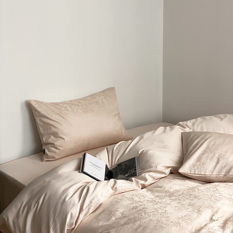 Premium Satin Bed Linen Set with Embossed Monstera Leaf Relief and Wrinkle-Free Finish