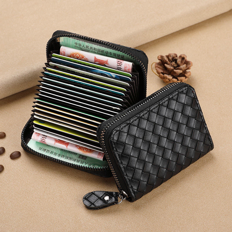 Woven Leather Zippered Wallet