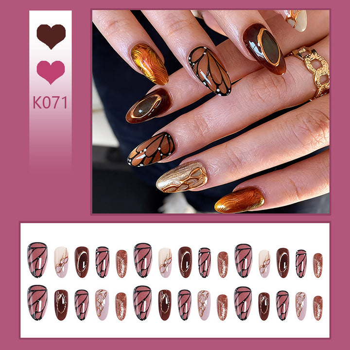 Artificial nail set with elegant gold and black design Kalsten