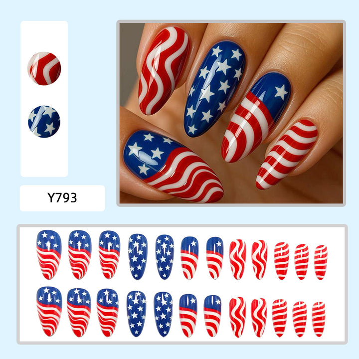 Artificial Nails in Patriotic Waves and Stars Design Kalsten
