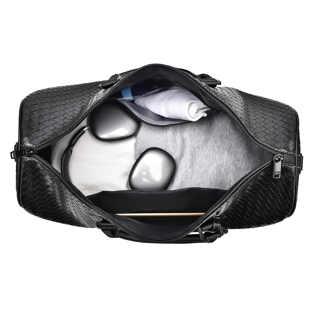 Woven Leather Weekend Travel Duffle Bag Kalsten