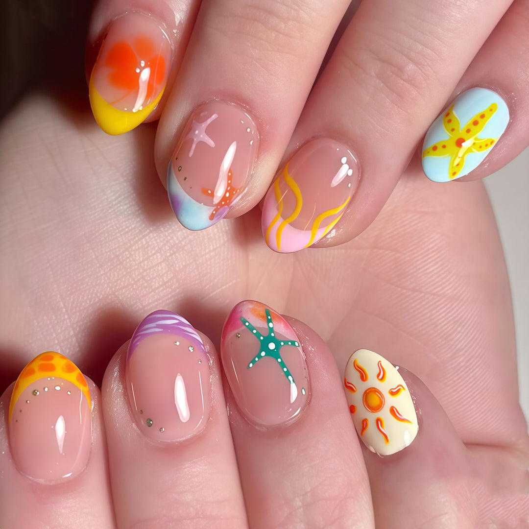 Artistic Summer-Themed Press-On Nail Art Kalsten