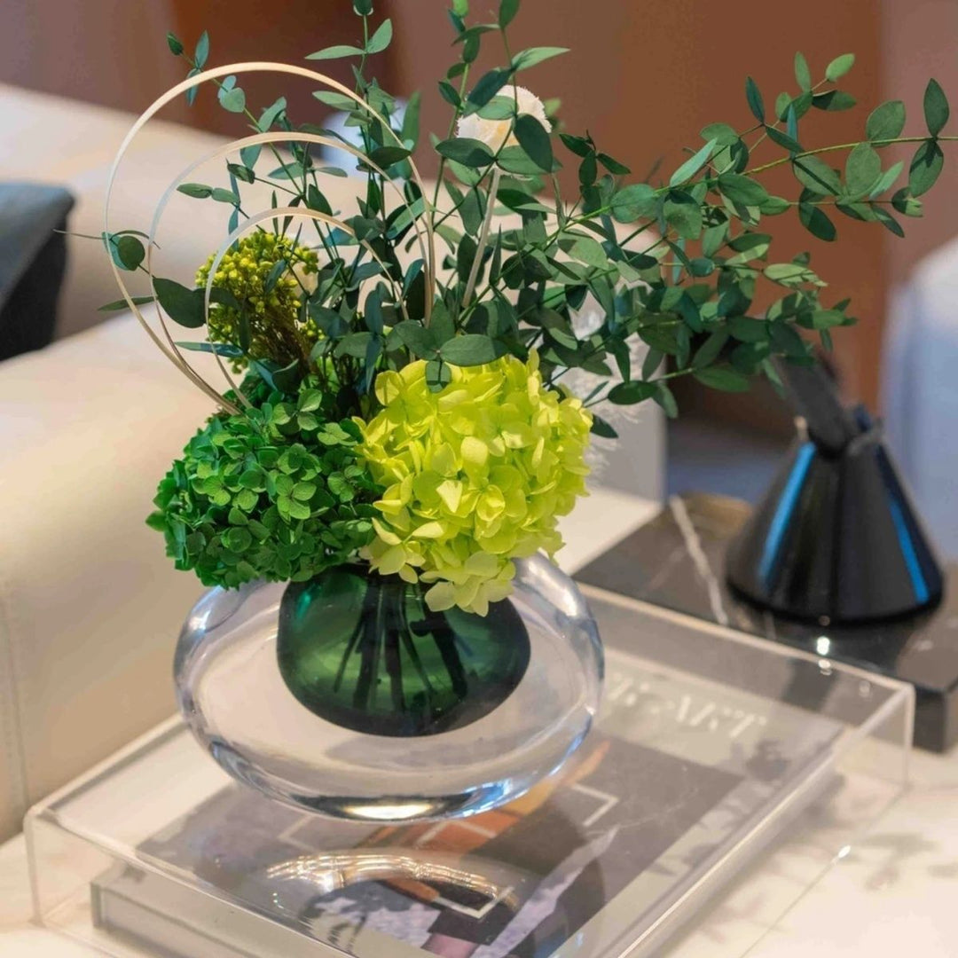 Lifelike Floral Arrangement with Glass Vase