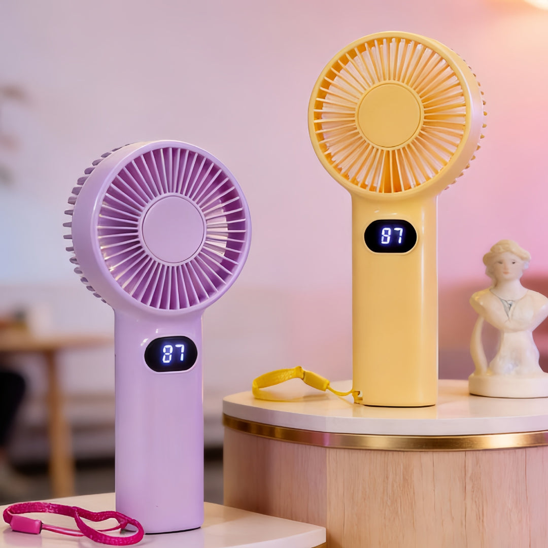 Ladies Portable Hand Fan with Digital Display and Rechargeable Battery Kalsten