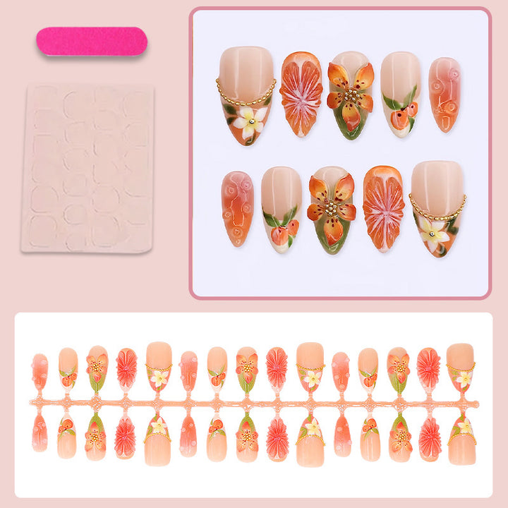 Artificial nail set with romantic flowers and fruity accents Kalsten