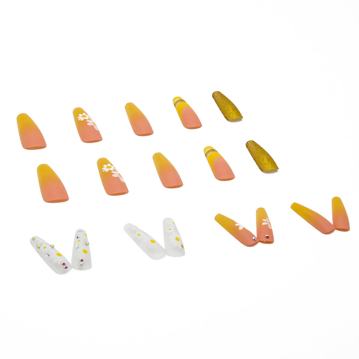 Artificial nail set with colorful sunflower designs and glittering accents Kalsten