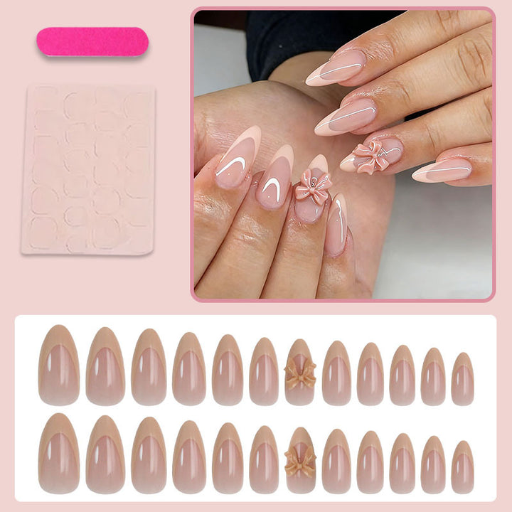 Artificial nail set with elegant tips and romantic bow decorations Kalsten