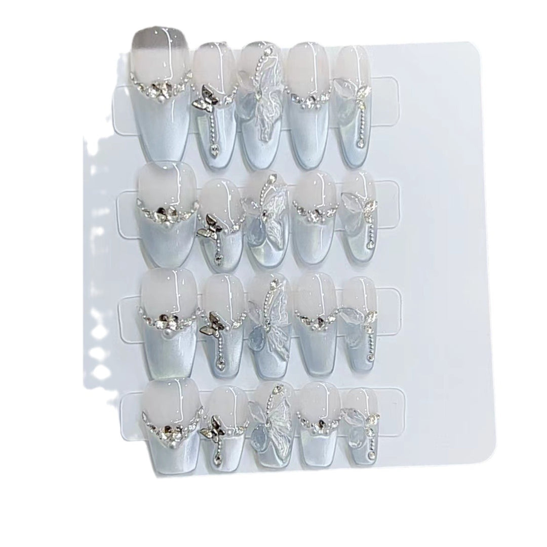 Elegant Press-On Nail Art Set with Detailed Embellishments Kalsten
