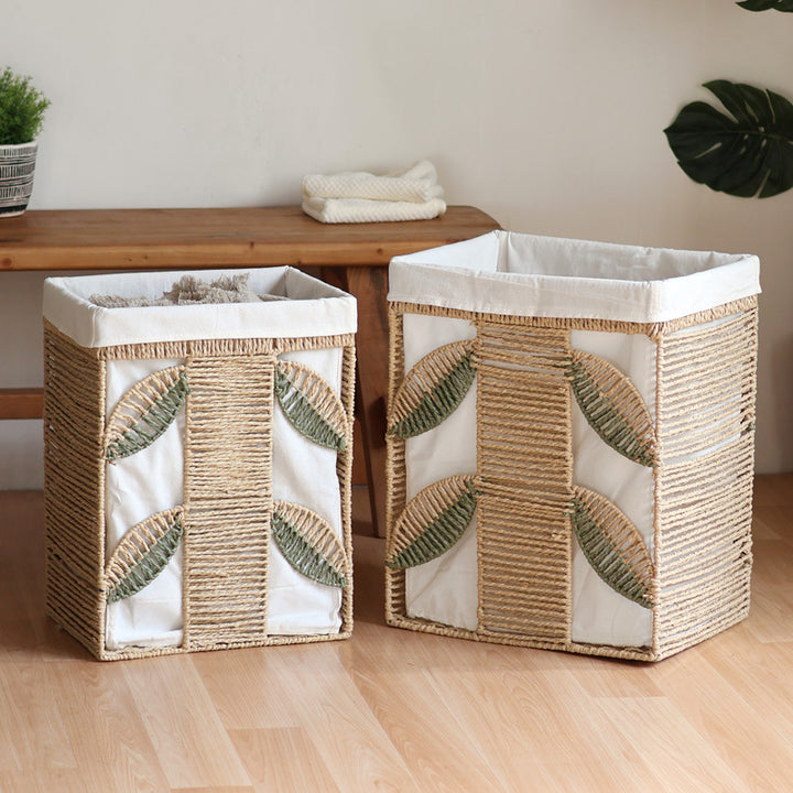 Elegant laundry basket made of natural wicker with fabric lining Kalsten
