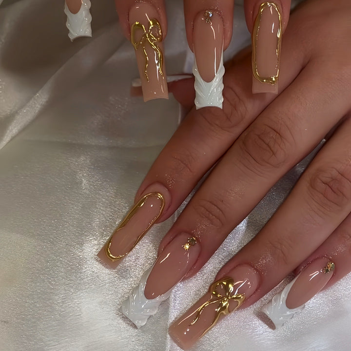 Elegant Bow-Embellished Press-On Nails Kalsten