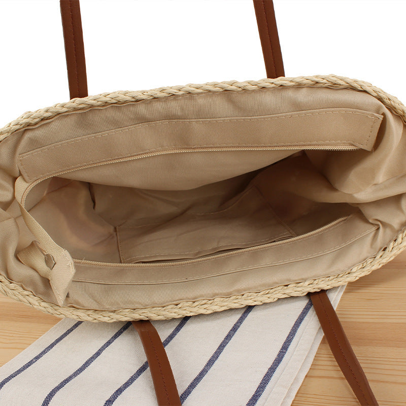 Braided Bast Handbag with Leather Handles Kalsten