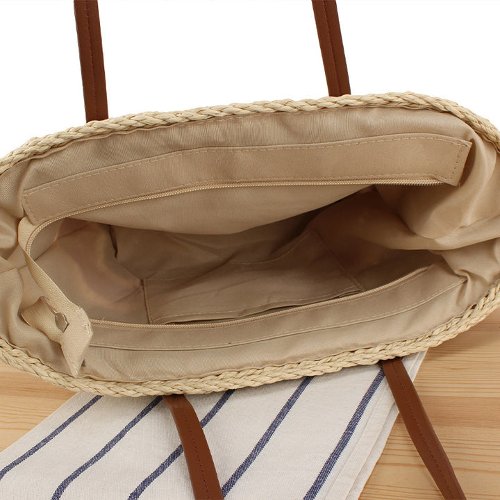 Fashionable straw bag with leather details Kalsten