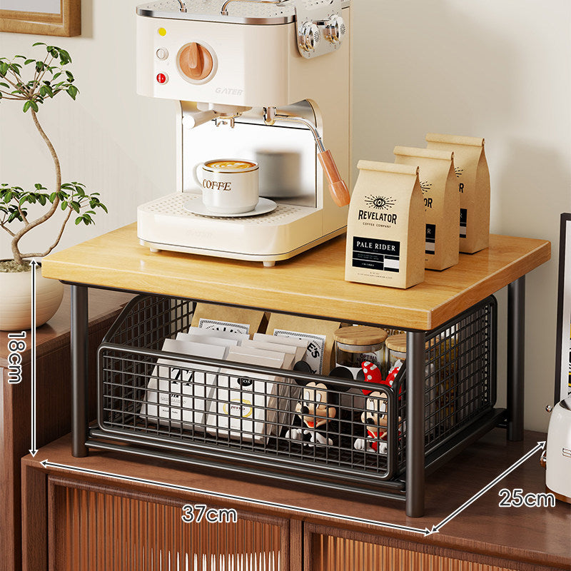 Countertop Coffee Station Elevated Shelf with Slide-Out Mesh Basket