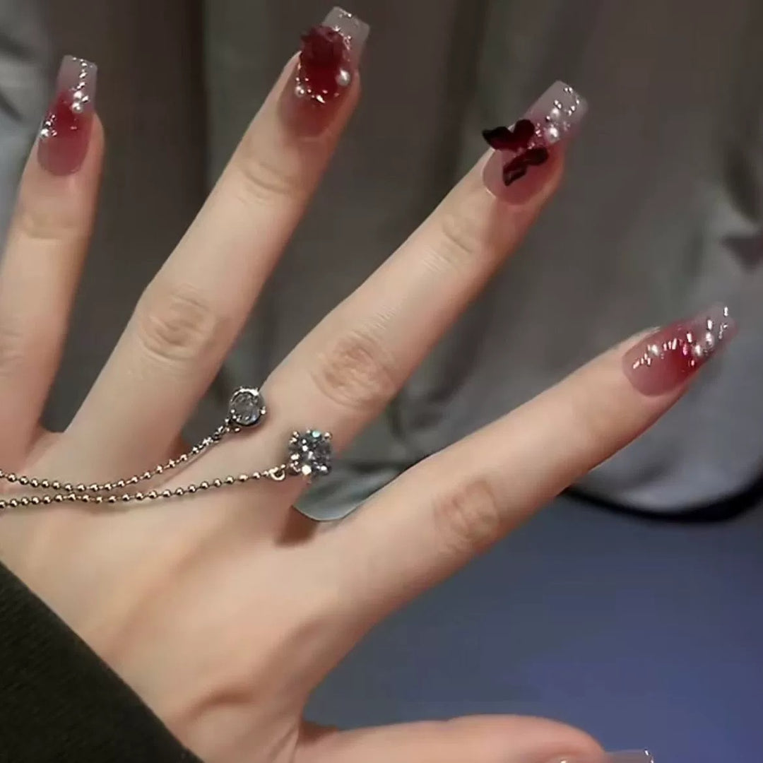 Floral Decorated Press-On Nail Set