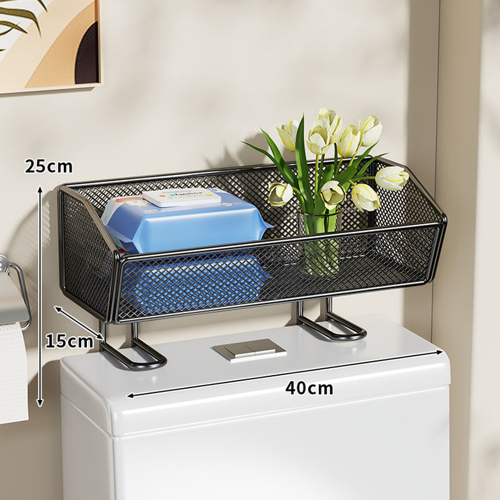 Bathroom Over-Toilet Mesh Organizer Shelf with Elevated Stand and Rust-Resistant Metal