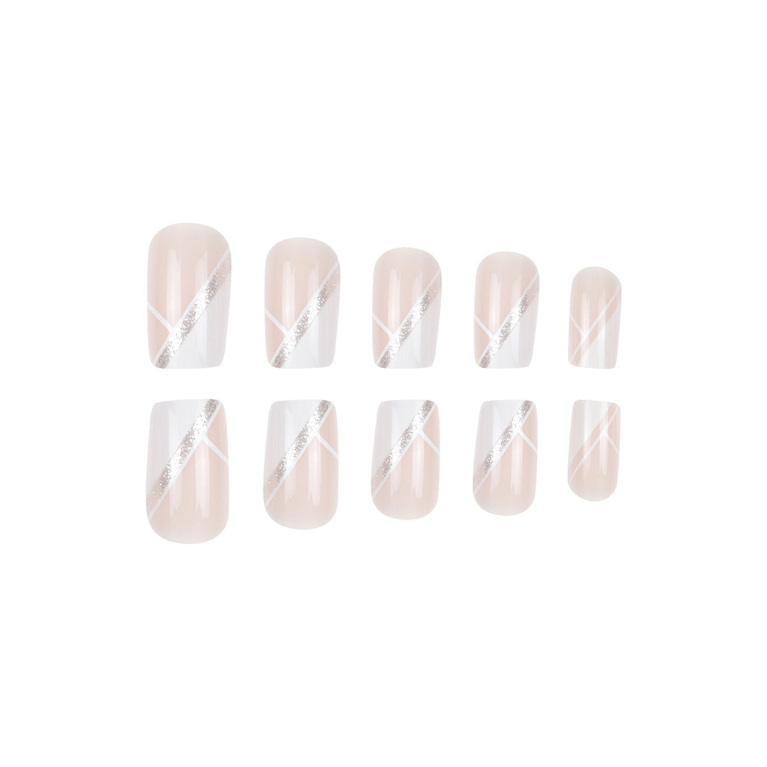 Elegant French Tip Press-On Nails with Sparkling Accents Kalsten