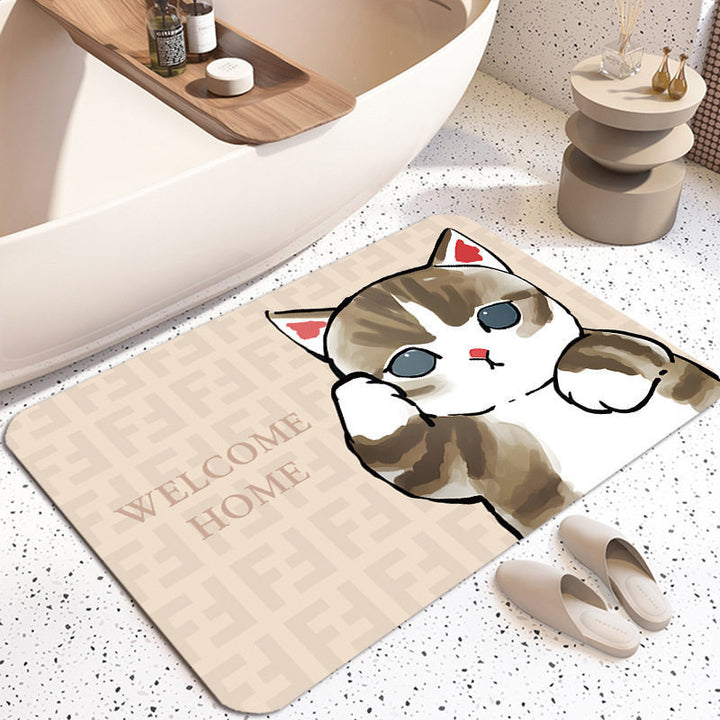 Cute Cat-Themed Plush Bath Mat