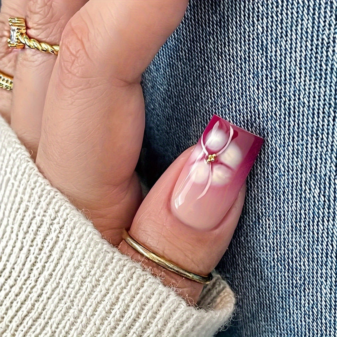 Artistic Gel Nail Extensions with Floral Design Kalsten