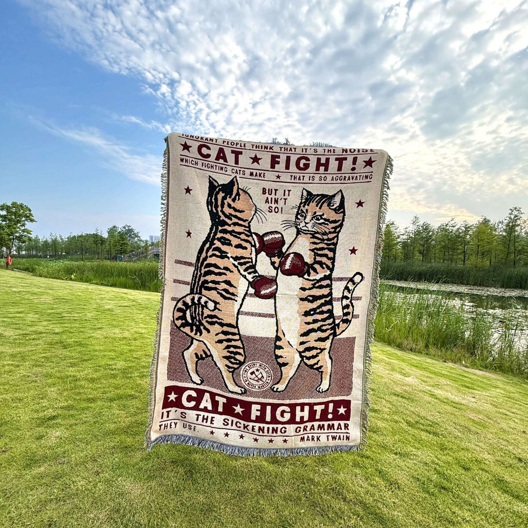 Whimsical Cat-Themed Woven Throw Blanket