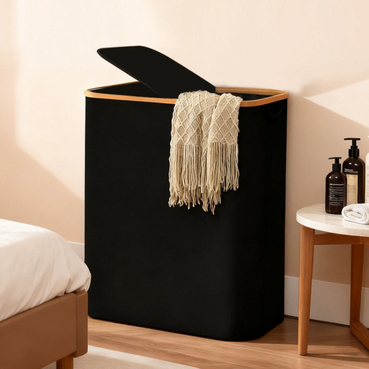 Laundry separation system with bamboo lid and multiple compartments Kalsten