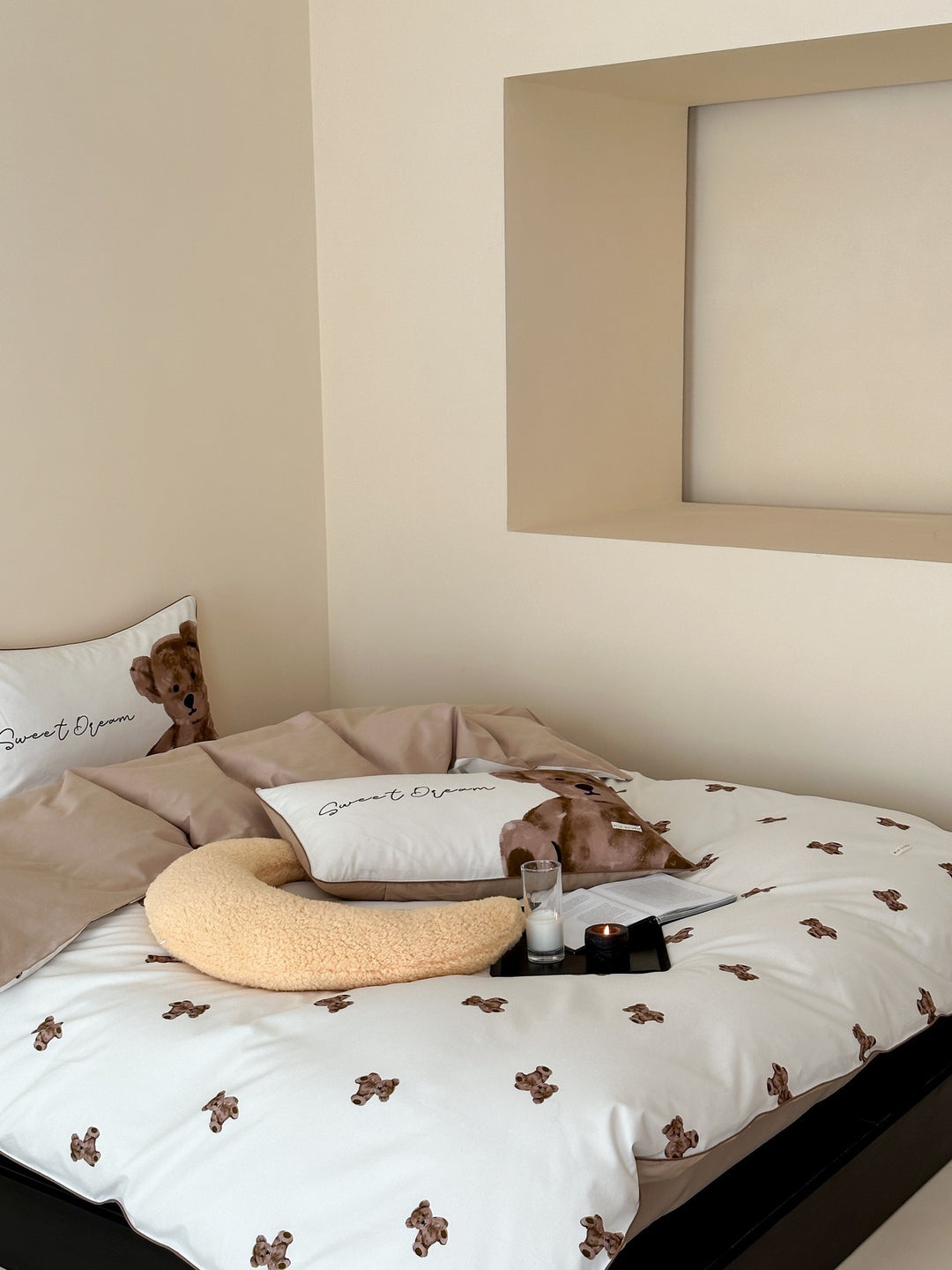 Children's bedding set with panda motif made of cotton satin and lovingly crafted appliqué