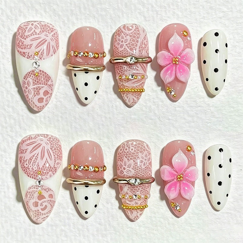 Creative acrylic nail set with elegant decorations Kalsten