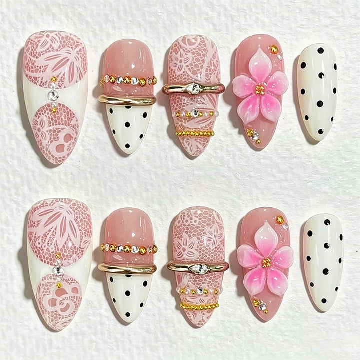 Creative acrylic nail set with elegant decorations Kalsten